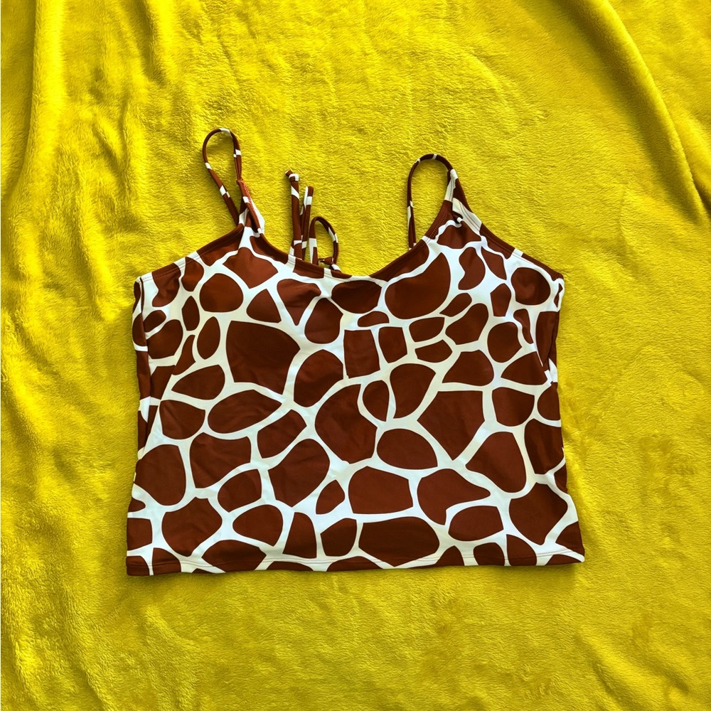 Giraffe-Print Brown and White Bikini Cami Top